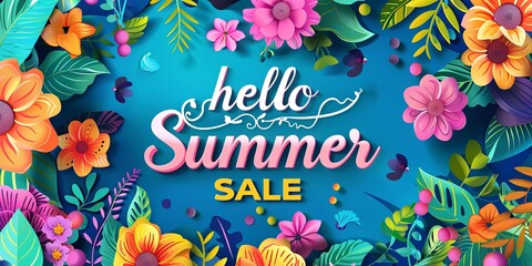 Bright and lively summer sale banner featuring Hello Summer Sale text