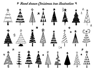 手描きのクリスマスツリーのイラストセット