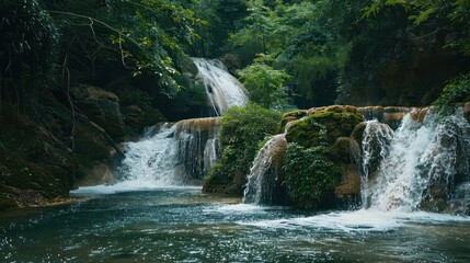 Obraz premium Picture of a green waterfall in the middle of the forest