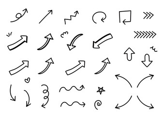 シンプルな手書きの矢印のベクターイラストセット