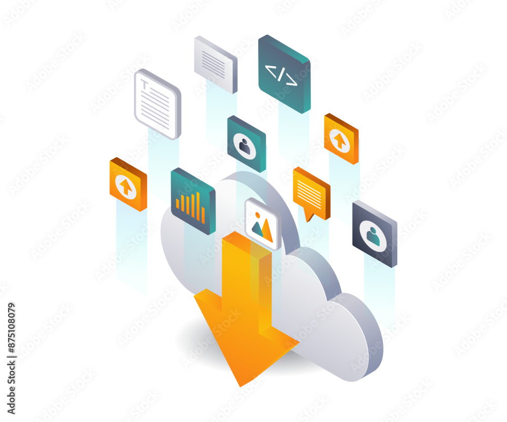 Aufkleber Managing Big Data in Cloud Servers flat isometric illustration