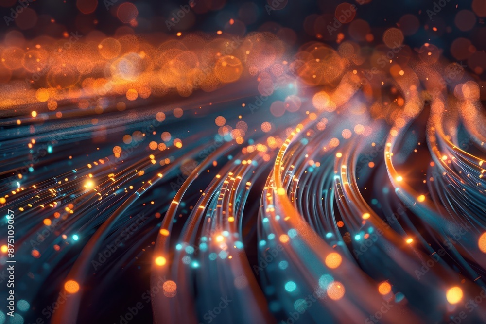Aufkleber abstract visualization of data transfer glowing fiber optic cables forming intricate network pulsing