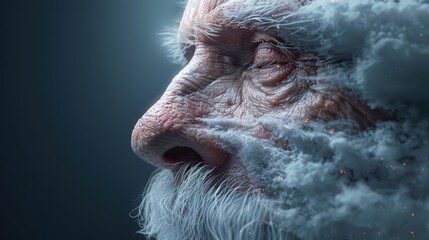 Obraz premium A man's face is covered in smoke and clouds, giving the impression of a ghostly