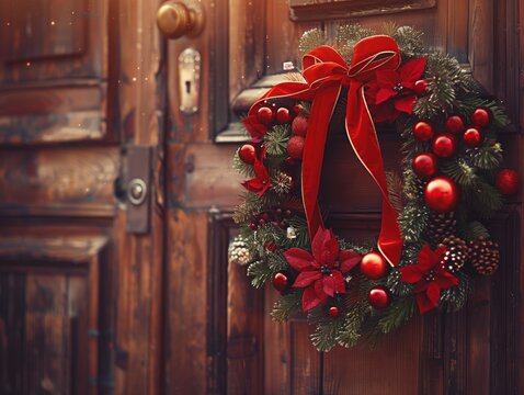 Weihnachtlicher T&uuml;rkranz mit roter Schleife