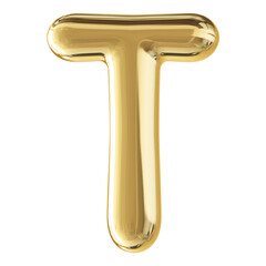 Gold 3D Bubble Font Letter T uppercase