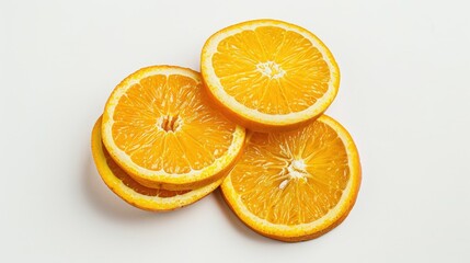 Fototapeta premium Close-up of fresh organic orange slices isolated on a white background. Vibrant and juicy.
