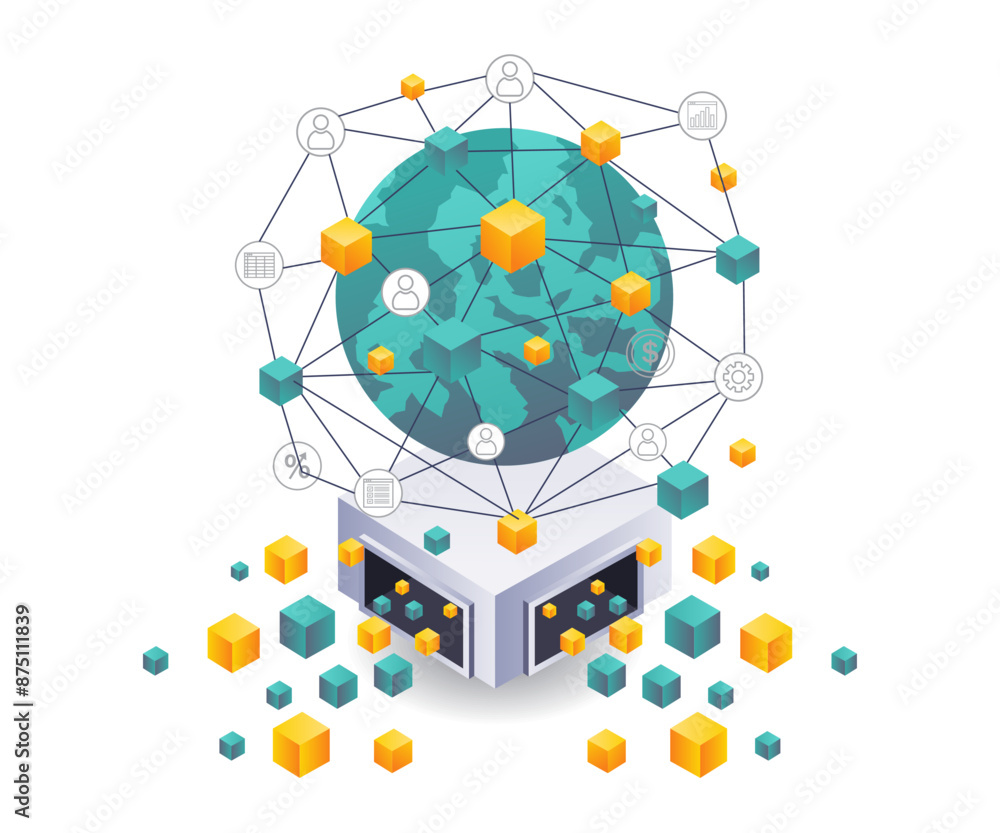 Aufkleber global blockchain technology networks in business investments