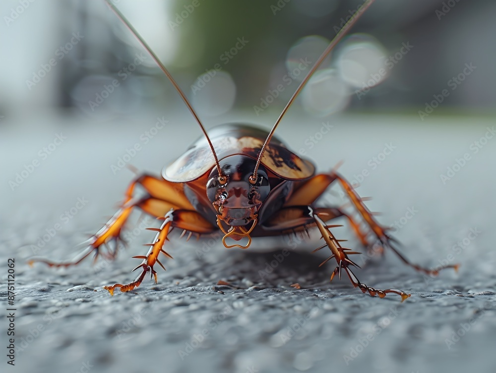 Poster detailed macro view of a cockroach on a pristine white surface
