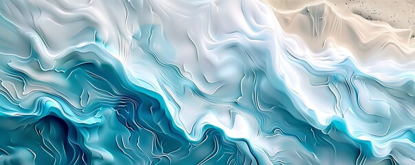 Obraz premium Abstract background with waves of sand and sea water in blue and white colors, highly realistic and detailed.