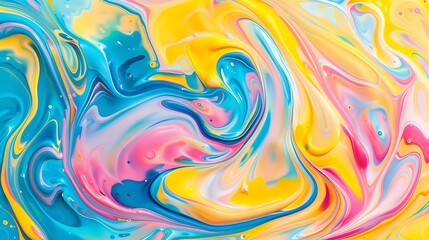 Abstract background with colorful liquid paint swirls, forming unique patterns with shades like blue, yellow, pink, and orange.