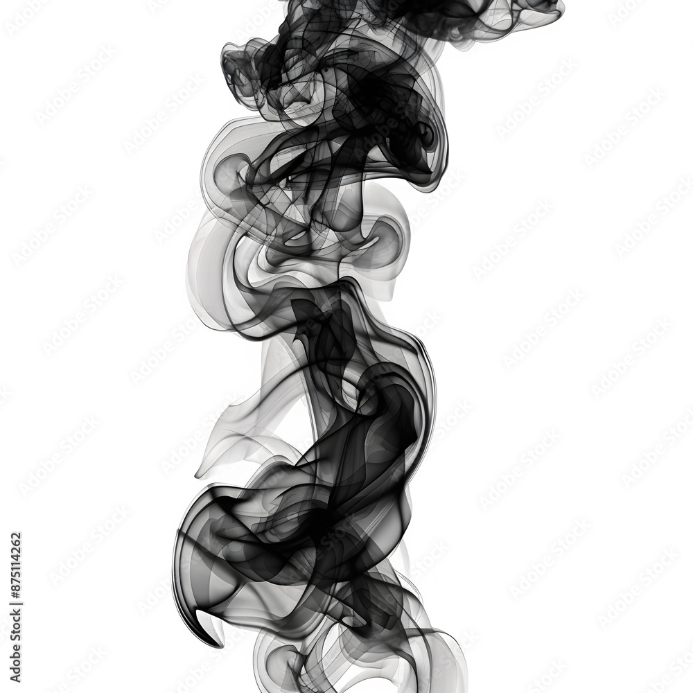 Poster Abstract image of delicate black smoke swirls isolated on a transparent checkered pattern