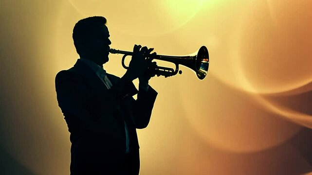 silhouette of a jazz man playing trumpet 