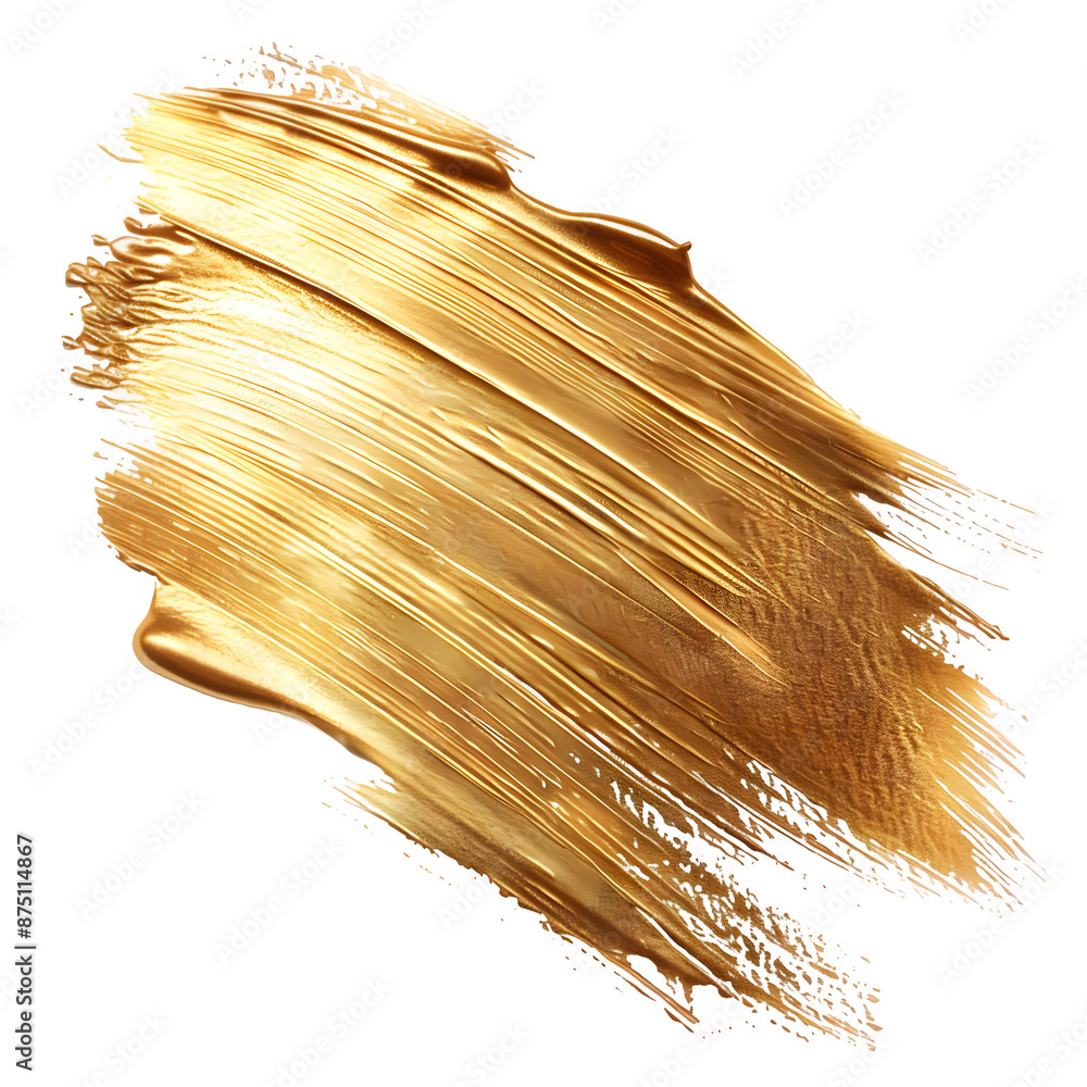 Poster elegant gold paint smudge with a textured brush stroke effect, set against a transparent checkered b