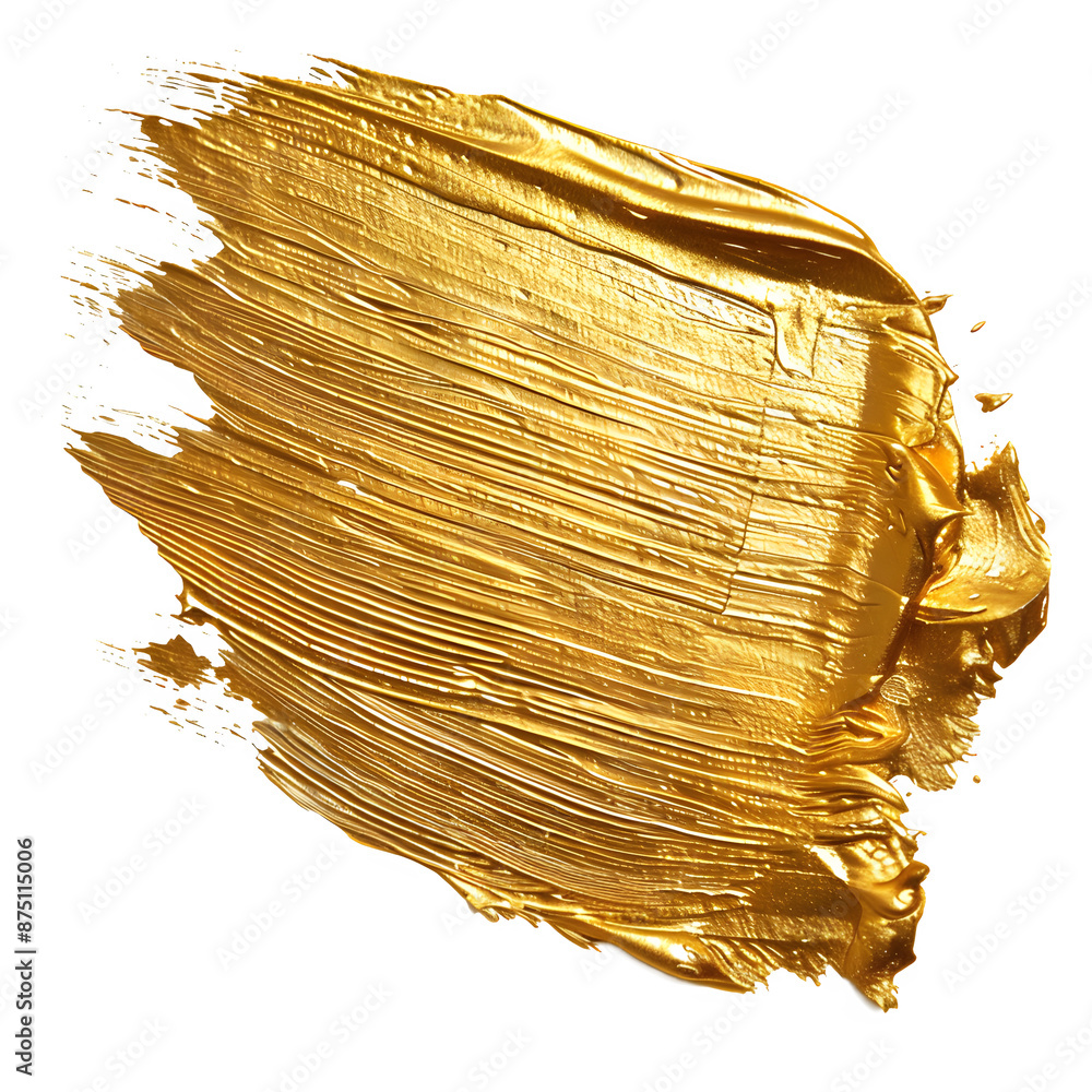 Poster High-resolution image of a textured golden paint stroke, isolated on a transparent background