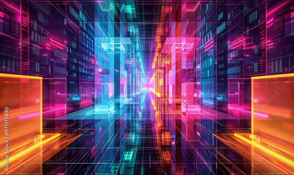 Poster abstract digital grid pattern in neon