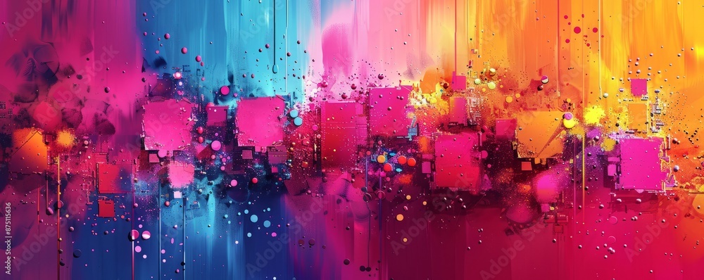 Poster colorful abstract forms with a pixelated pattern