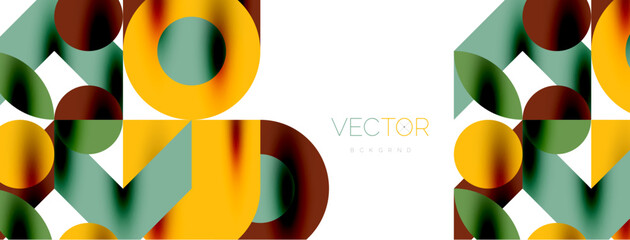 Metal color circles with shadows and other geometric elements composition for wallpaper, banner, background or landing