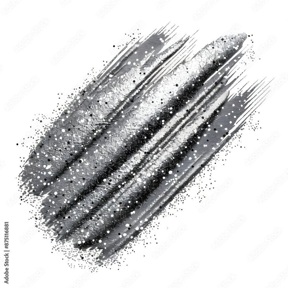 Poster Abstract silver glitter paint strokes isolated on a transparent checkered background