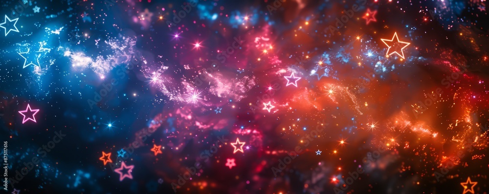 Poster neon stars forming random patterns