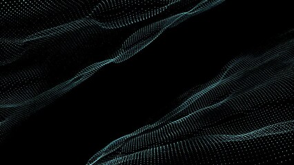 Dark cyberspace in digital background. Abstract technology blue wave with motion dots and lines. Connection big data. Futuristic wireframe texture. Analysis a network connection.