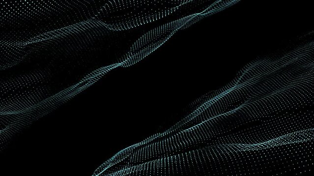 Dark cyberspace in digital background. Abstract technology blue wave with motion dots and lines. Connection big data. Futuristic wireframe texture. Analysis a network connection.