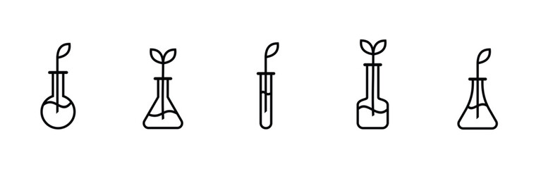 bio technology icon set, laboratory glass design of various shapes with plants, editable vector eps 10.