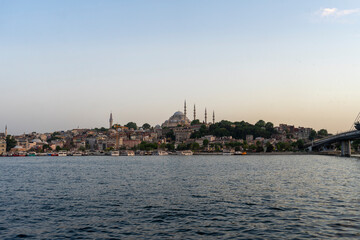 Fototapeta premium View the fantastic night view of Istanbul from the dockside park