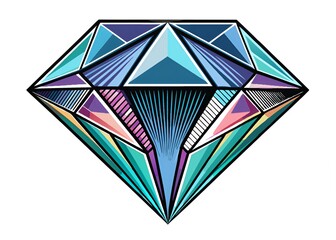 Colorful diamond with geometric design on white background