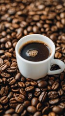 Fototapeta premium Celebrating National Coffee Day with Lifestyle Habits, Hobbies, Slow Living, Leisure, Coffee Beans, Latte Art, Dates, Drinks, Friends Gatherings, Happy Holidays, Weekend Life, Afternoon Tea, and Cultu