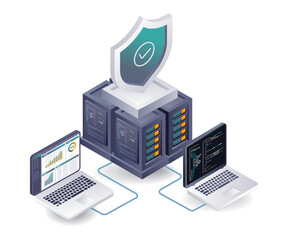 Cloud server security analysis system flat isometric illustration