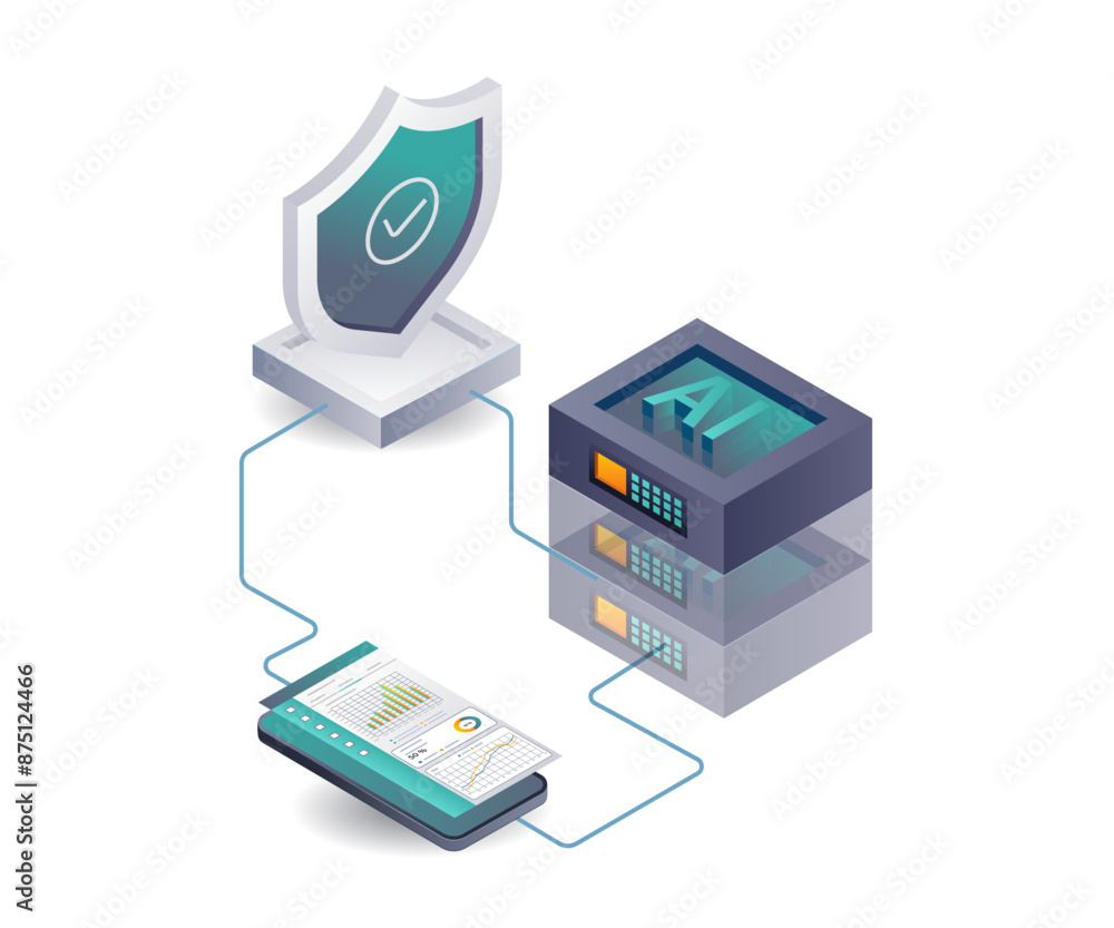 Fototapete Artificial Intelligence in Data Server Security Analysis