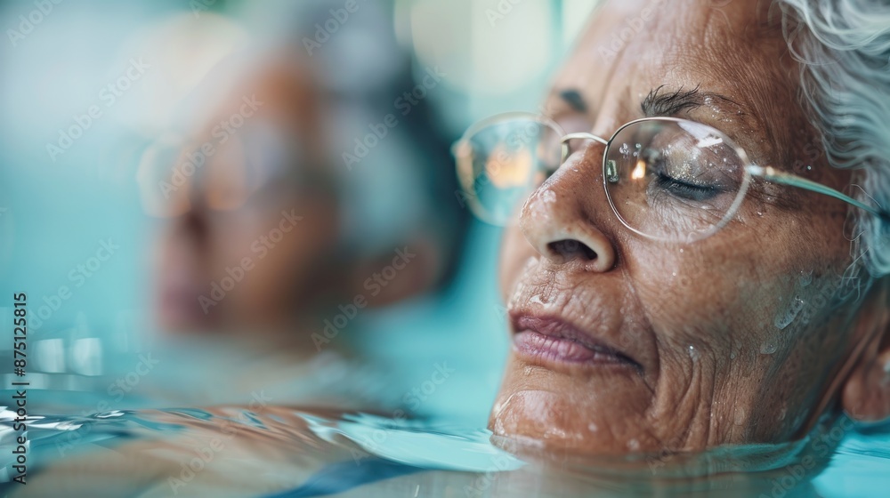 Poster a motion blur effect captures a person partly submerged in water, surrounded by colorful hues, creat