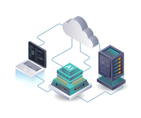 AI analyzes data from cloud servers isometric illustration