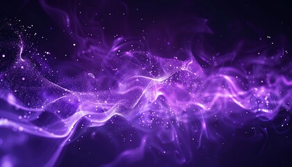 Abstract background featuring purple tones, glowing particles, and smoke waves, ideal for presentation templates.