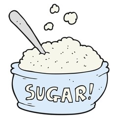 Cartoon Illustration of a Sugar Bowl with Spoon, Filled with Granulated Sugar, Fun and Playful Kitchen Theme