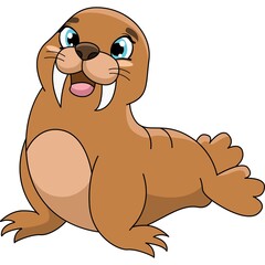Cheerful Cartoon Seal Illustration with a Happy Expression, Brown Color, Perfect for Children's Book and Educational Projects