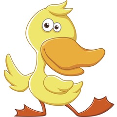 Cheerful Yellow Cartoon Duck with Big Orange Bill and Happy Expression, Kid-Friendly Vector Illustration