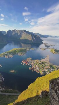 Reinebringen, Lofoten. At a modest 448 meters high, Reinebringen is far from one of the highest peaks on the Lofoten islands. Yet this is more than made up for by the iconic view from the summit. 