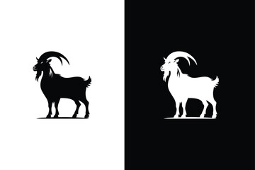Vector illustration of a black silhouette goat. Goat side view silhouette black white vector
