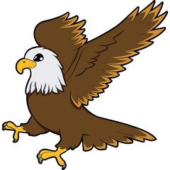 Majestic Cartoon Bald Eagle Vector Illustration with Outstretched Wings - Perfect for Patriotic Designs, Educational Materials, and Wildlife-Themed Projects