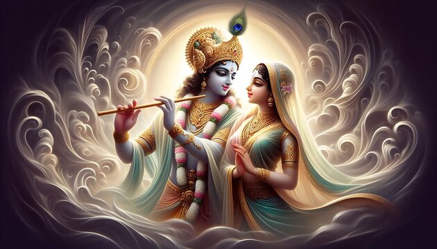 Lord Krishna and Radha Rani dreamy Portrait