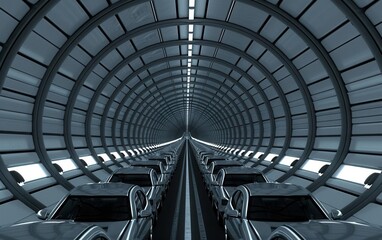 A crowded tunnel on a major freeway during peak hours