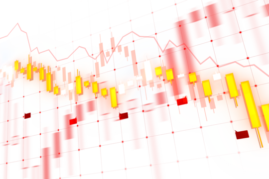 An abstract financial chart with candlestick patterns on a white background, concept of stock market analysis, light graphic style. 3D Rendering