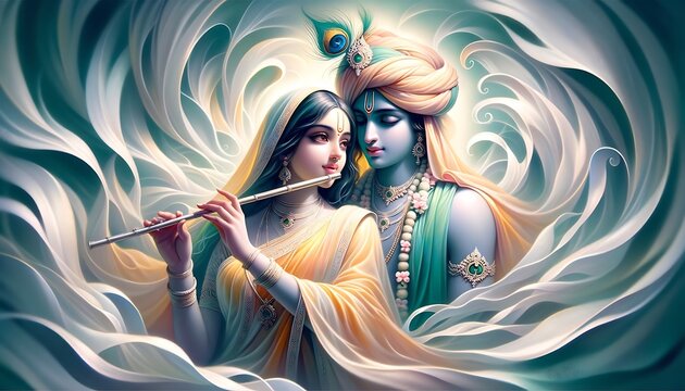 Lord Krishna and Radha Rani dreamy Portrait
