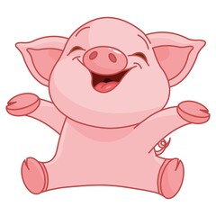 Happy Pig Cartoon Illustration
