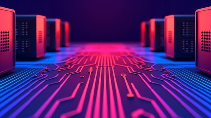 Innovative IT with fluid, modern patterns representing network infrastructure and routing; detailed elements showcasing switching and data centers. Illustration, Image, , Minimalism,