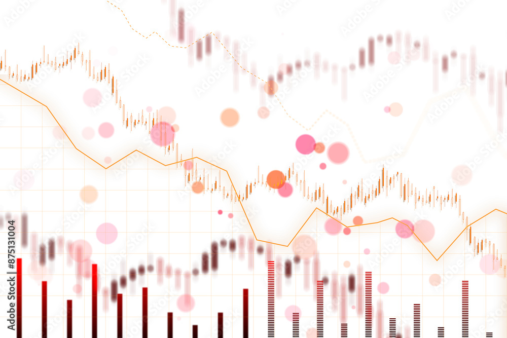 Poster Abstract financial chart with upward trend line graph and stock numbers in a white and red color scheme on a white background, concept of stock market analysis. 3D Rendering