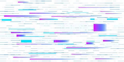 Abstract digital glitch effect with dynamic lines and color distortions on a white background,...