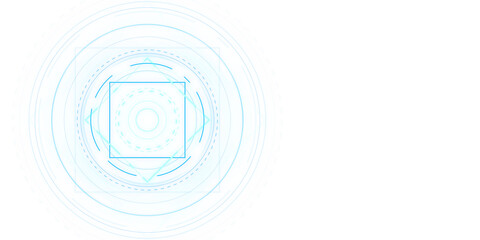 Geometric blue shapes with circular motion on a white background, symbolizing technology and...
