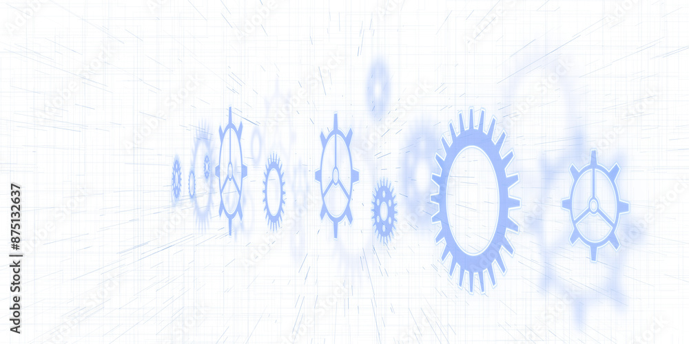 Leinwandbilder abstract gears in blue hue on a white background, depicting the concept of engineering or teamwork i